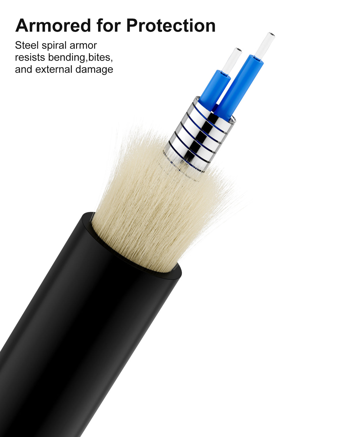 TPU OM3 Fiber LC to LC Outdoor Uniboot Fiber Patch Cable, OD-5mm Industrial 40Gb 50/125 Armored Duplex Multimode Cable, with one Pulling Eye Kit - 75M(246FT)