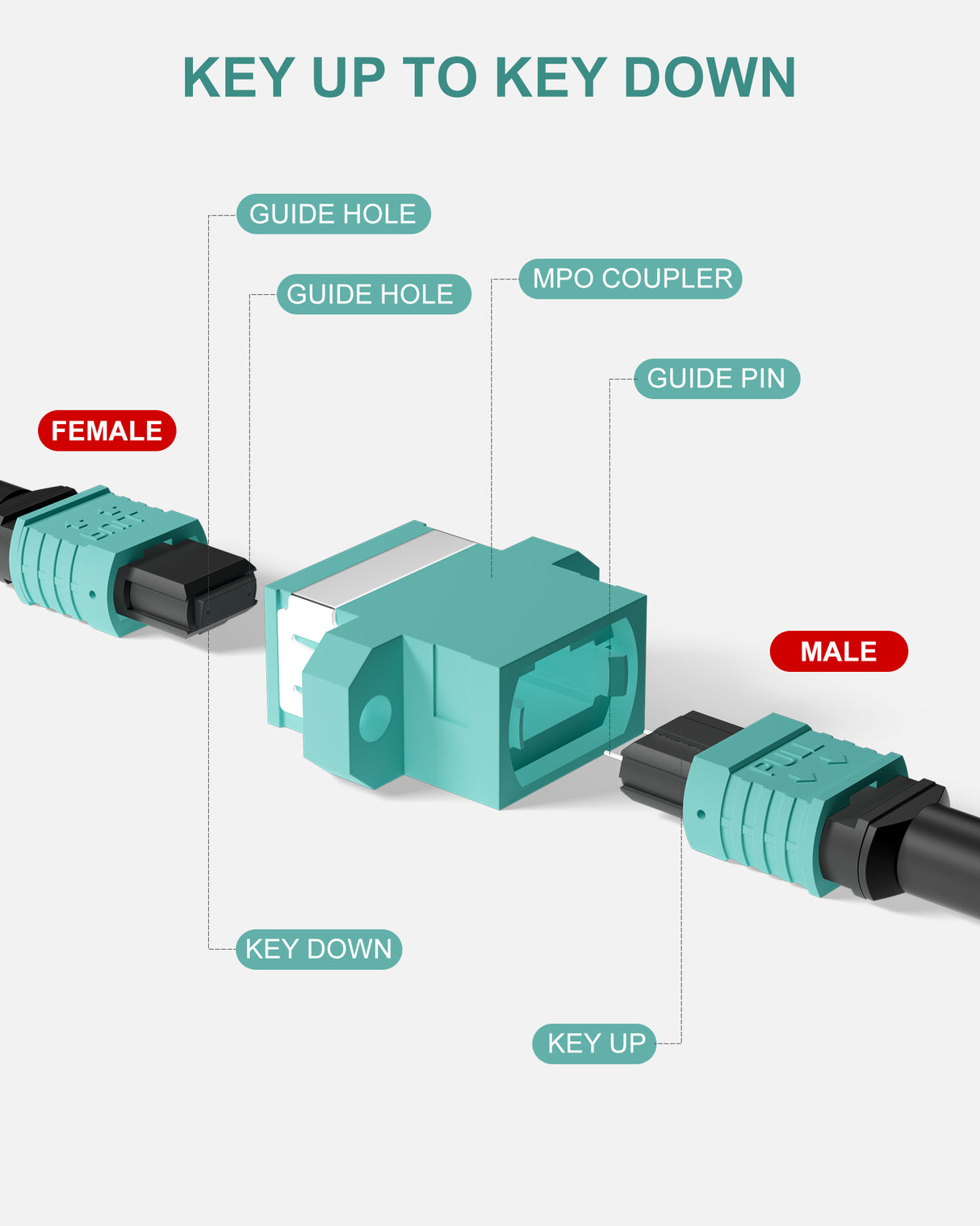 MPO to MPO Adapter MPO Fiber Optical Patch Cord Couplers MPO Cable Jumper Connector Adapter for Multi Mode Fiber OM3 40G 12/24 Cores MPO Fiber Connection -Aqua