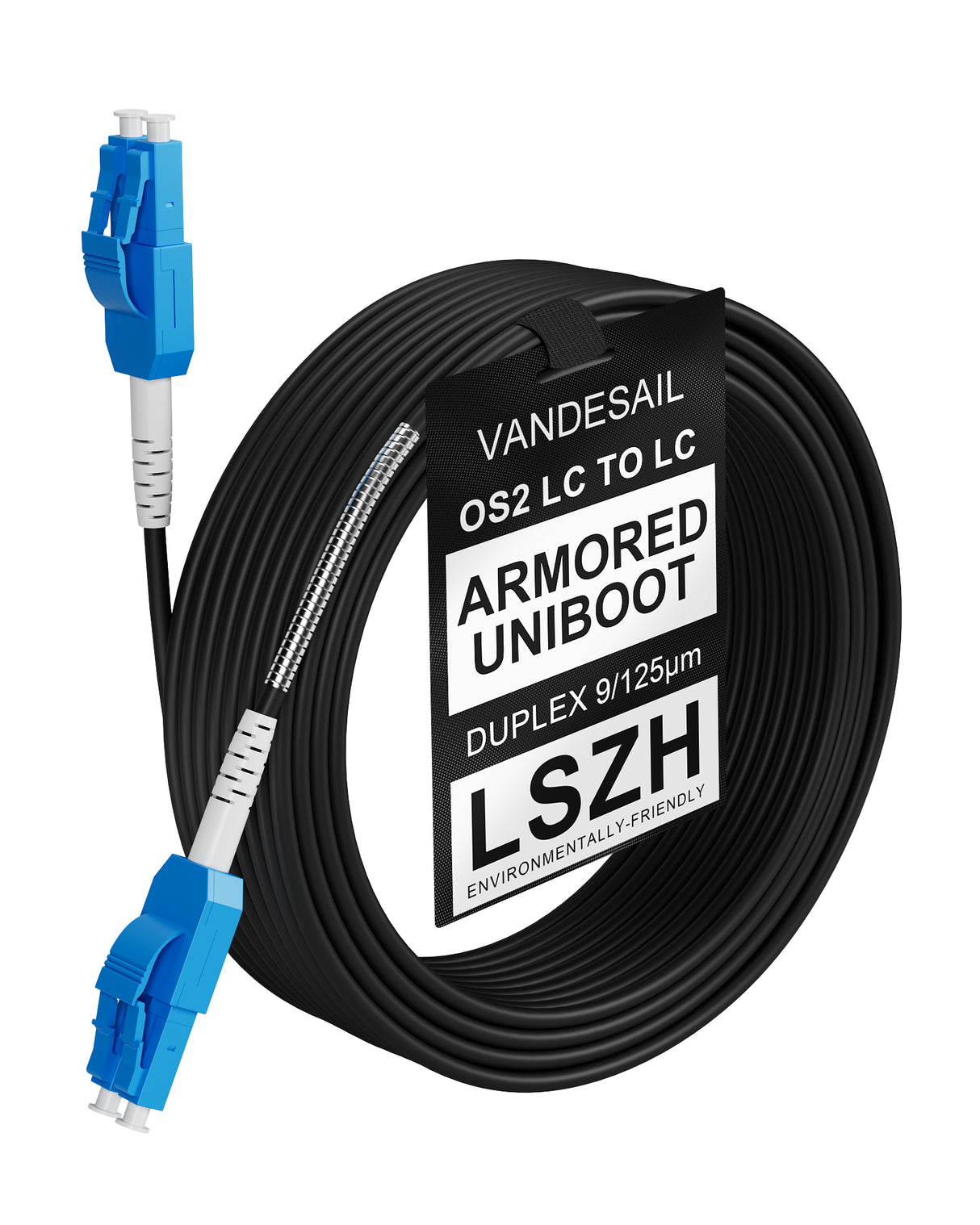 VANDESAIL Uniboot LC to LC OS2 Fiber Patch Cable, Armored Outdoor Single Mode Fiber Optical Cable,SMF Duplex 9/125um Fiber Jumper, OS2/OS1 Compatible