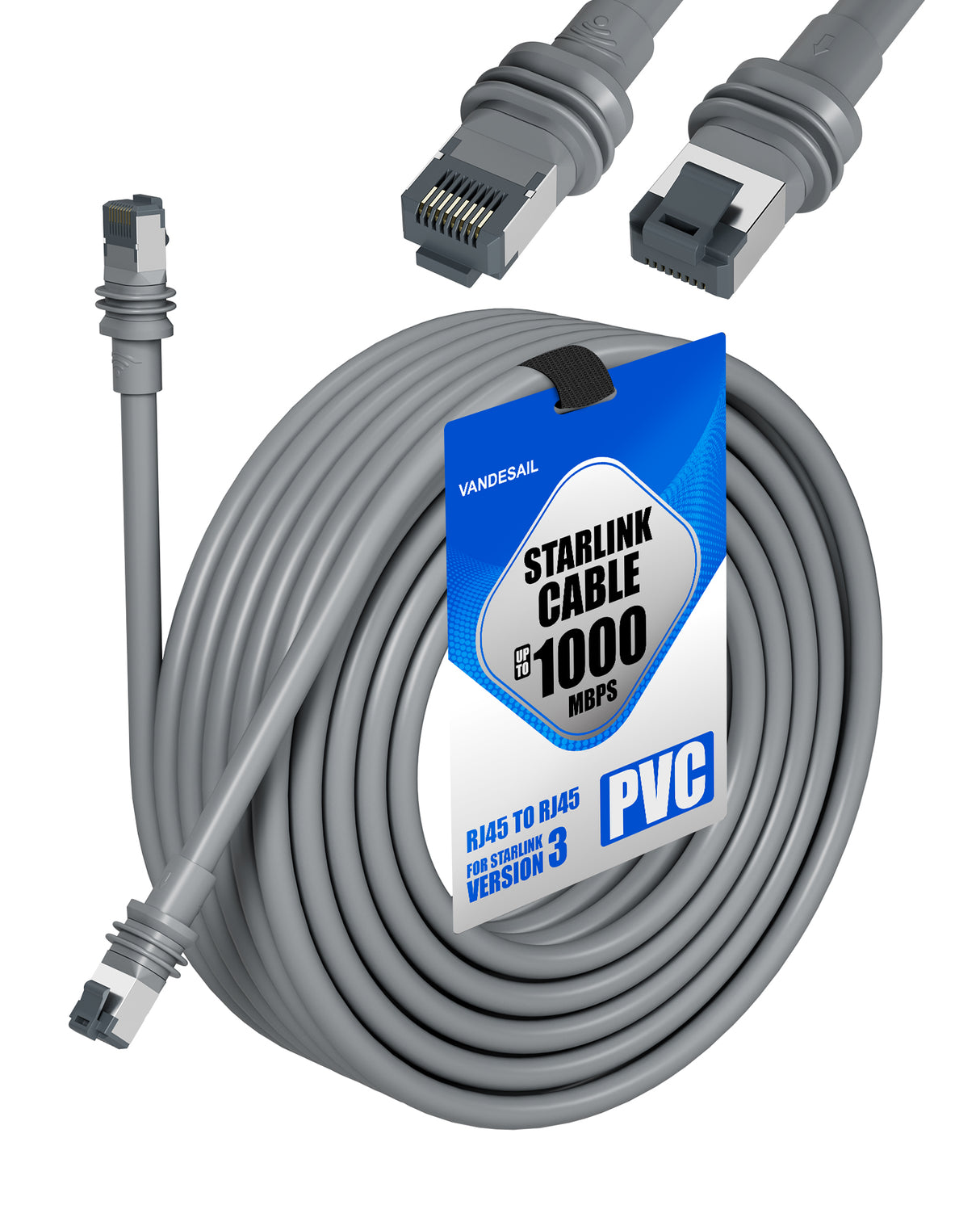 Fit for Starlink Gen 3 Cable, Compatible with Starlink Mini Replacement Cable, Including 75FT/100FT/125FT/150FT/200FT/ High Speed Waterproof Grey for Starlink Gen3