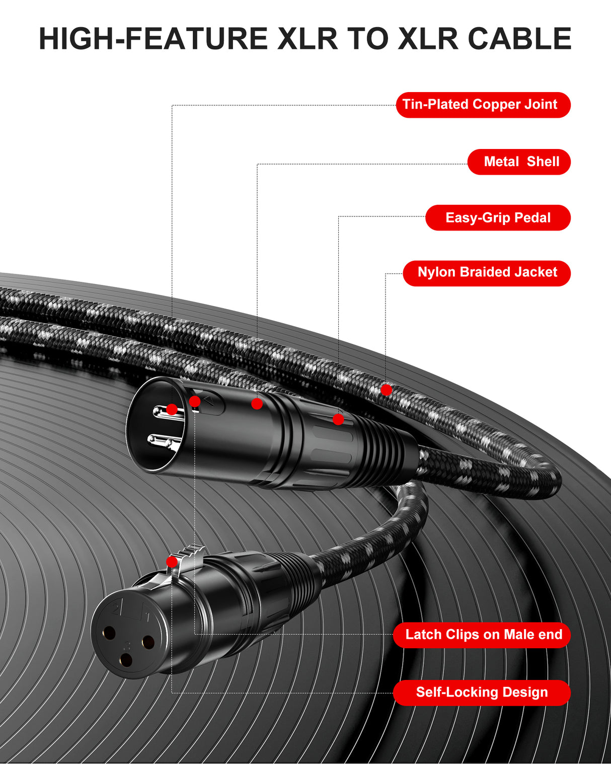 XLR Cable, VANDESAIL Microphone Cable, XLR Male to Female Balanced Microphone Cord 3 pin, mic Cord Oxygen-Free Copper (OFC) Nylon Braided