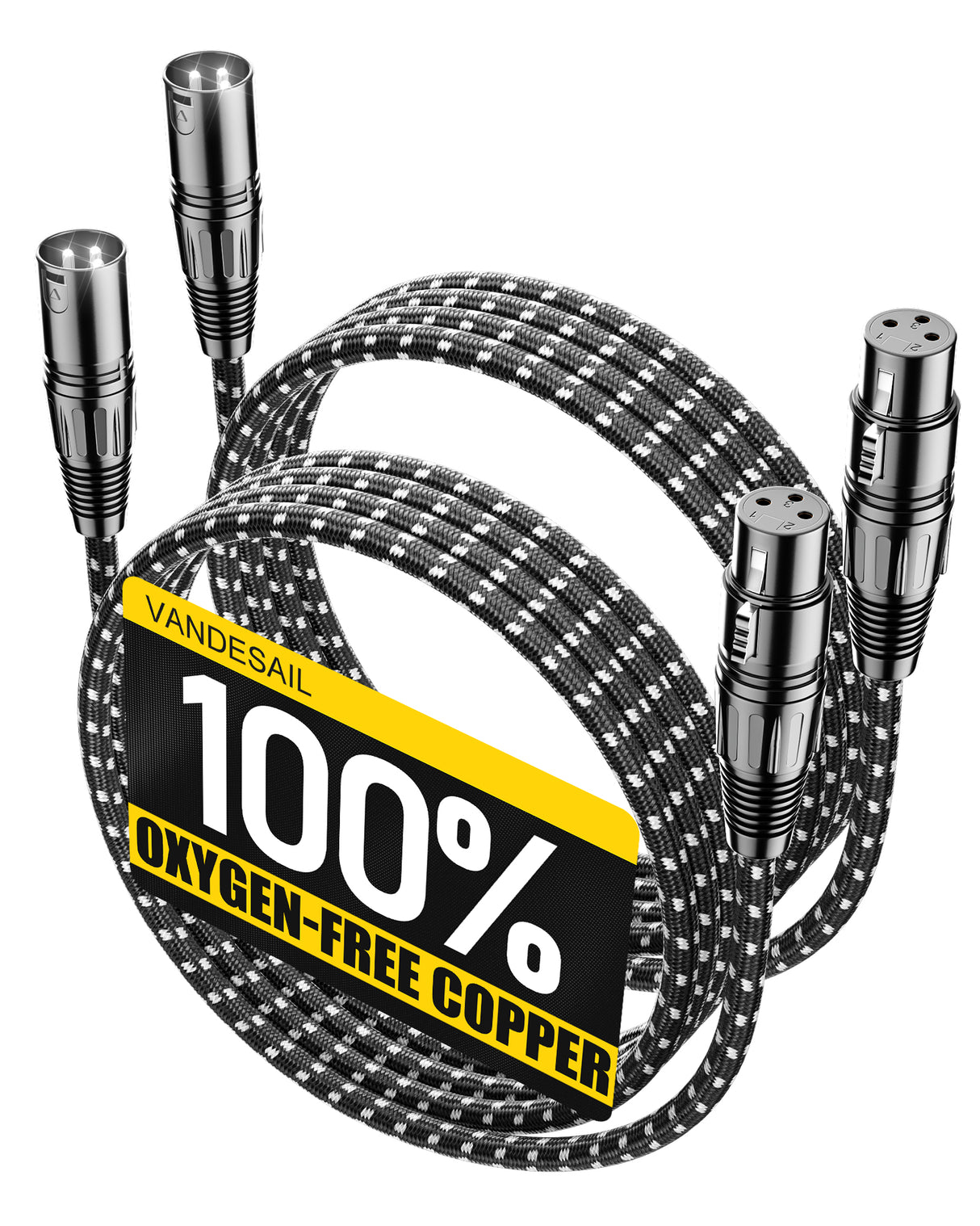 XLR Cable, VANDESAIL Microphone Cable, XLR Male to Female Balanced Microphone Cord 3 pin, mic Cord Oxygen-Free Copper (OFC) Nylon Braided