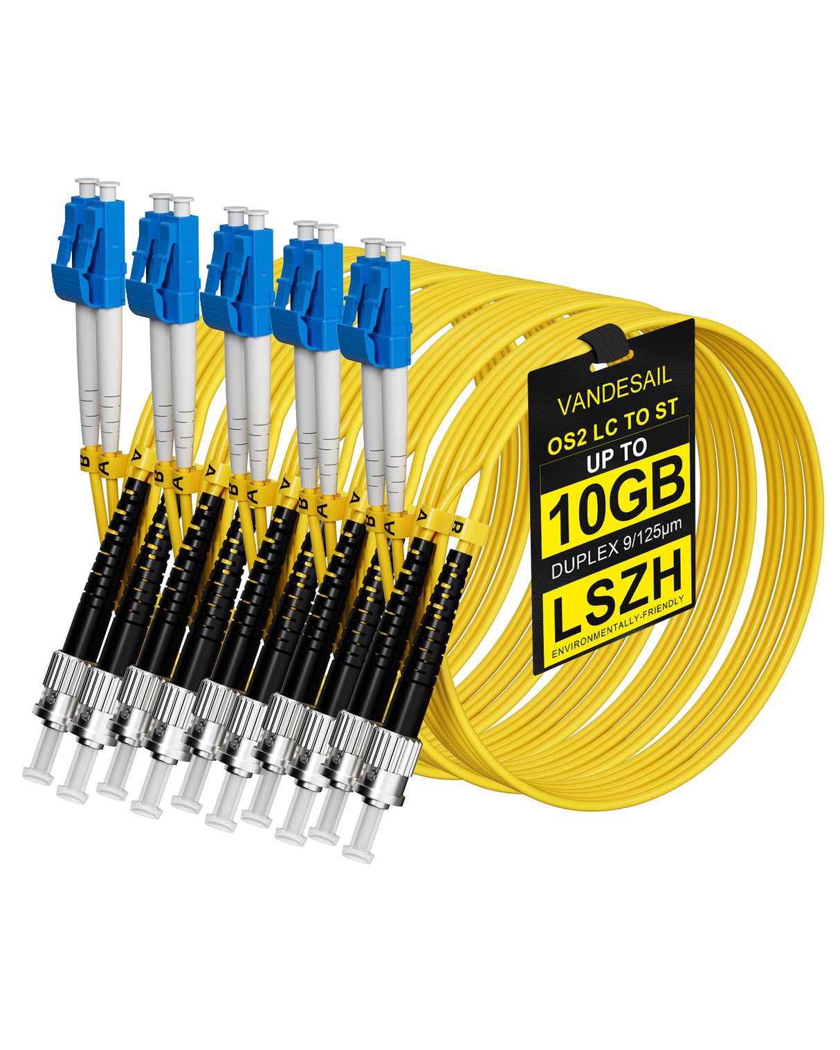 VANDESAIL OS2 LC to ST Single Mode Fiber Patch Cables, Options 5m, Optic Cable 10G SMF LSZH Duplex 9/125μm OD 3.0mm --5M 500Pack