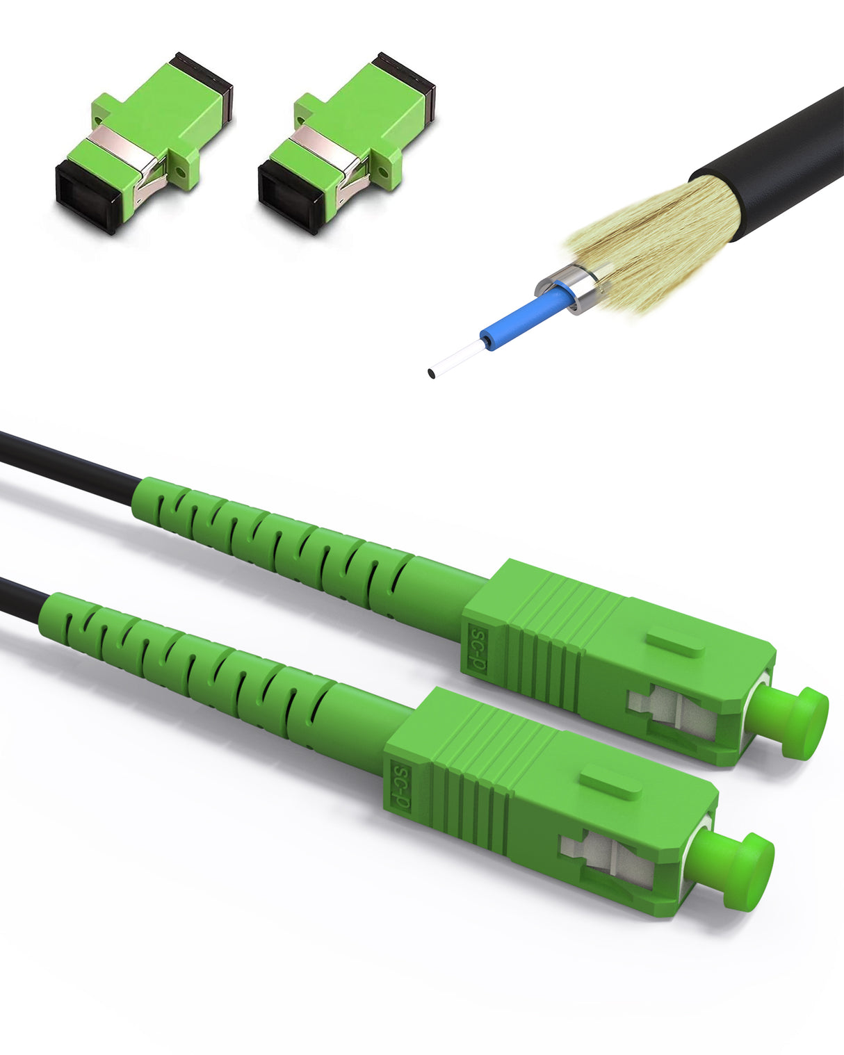 VANDESAIL SC/APC to SC/APC Fiber Optic Internet Cable,  OS2 SIMPLEX Outdoor Armored Fiber Patch Cable, SC to SC SingleMode Fiber Jumper with 2 Couplers LSZH
