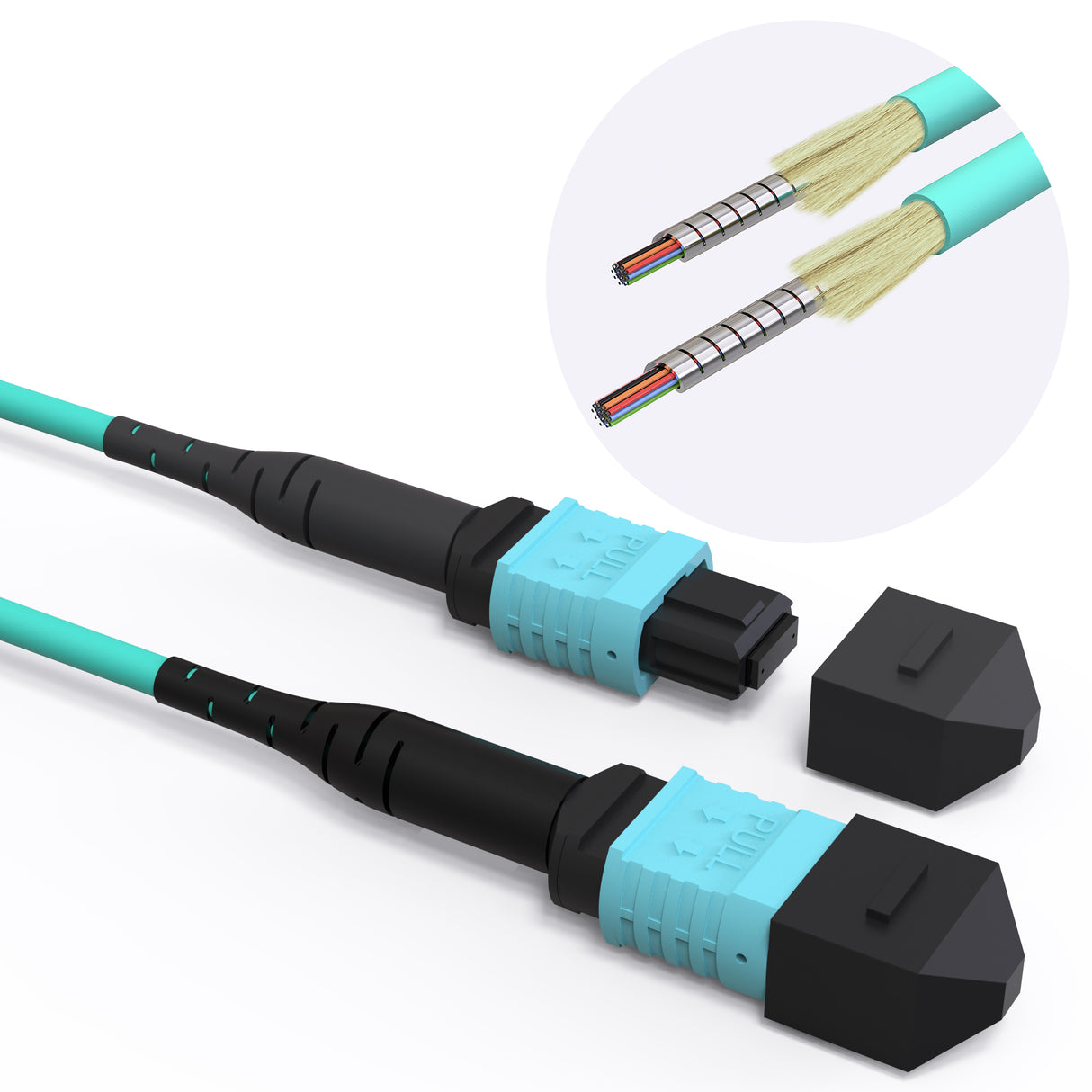 VANDESAIL MPO to MPO Armored Fiber Cable Aqua, 12 Strand OM3 Multimode Fiber, Compatible with MTP/QSFP+ for High-Density Networking