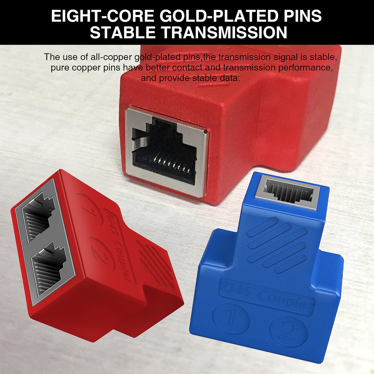 2 Pack Ethernet Splitter 1 to 2 Extender, BARDESTU RJ45 Splitter 2 Ports High Speed Internet LAN Cable Extension Connector 8P8C for Cat7/Cat6/Cat5/Cat5e, Red (Red) - vandesail