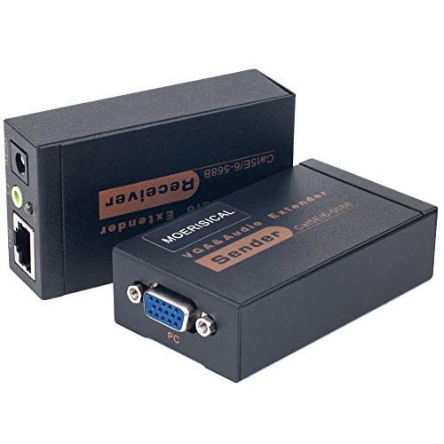 MOERISICAL VGA Cat5e Cat6 Extender 300ft Video Repeater Over Ethernet Cable, up to 100m, Sender+Receiver - vandesail