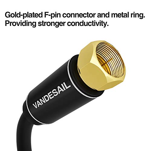 Coaxial Cable Triple Shielded, 6 FT VANDESAIL RG6 Coax Cable 75 Ohm with Gold Plated F-Type Connector Pin TV Cable, for Cable TV, Antenna, Satellite and More(Black) - vandesail