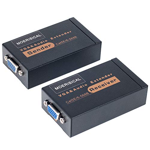 MOERISICAL VGA Cat5e Cat6 Extender 300ft Video Repeater Over Ethernet Cable, up to 100m, Sender+Receiver - vandesail