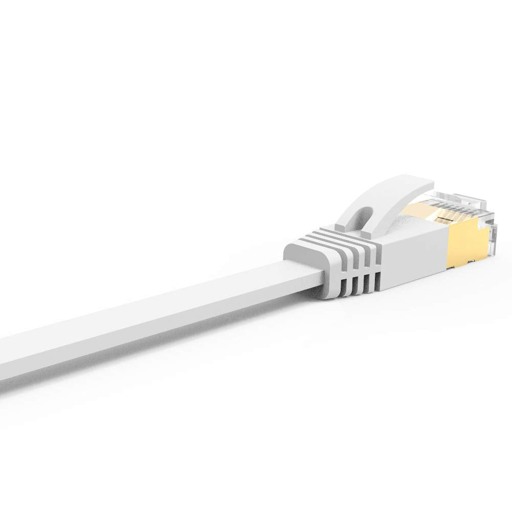 Vandesail CAT7 LAN Network Cable RJ45 High Speed Patch Cord (1m/ 3ft, White, Half Gold Plug-1pack) - vandesail