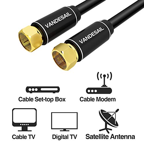 Coaxial Cable Triple Shielded, 6 FT VANDESAIL RG6 Coax Cable 75 Ohm with Gold Plated F-Type Connector Pin TV Cable, for Cable TV, Antenna, Satellite and More(Black) - vandesail