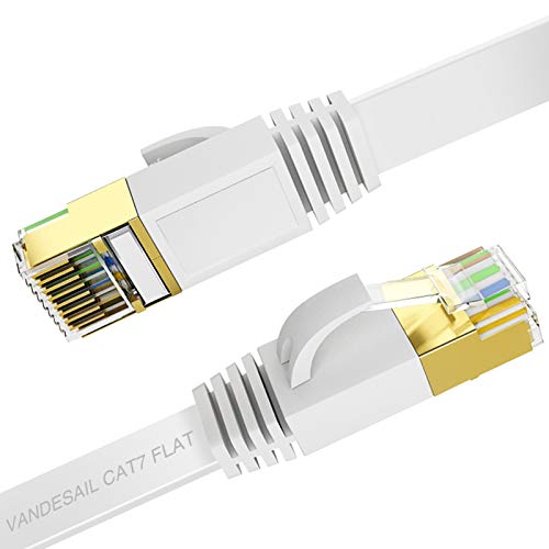 Ethernet Cable, Vandesail CAT7 LAN Network Cable RJ45 High Speed Patch Cord (30ft, White, Half Gold Plug-1pack) - vandesail