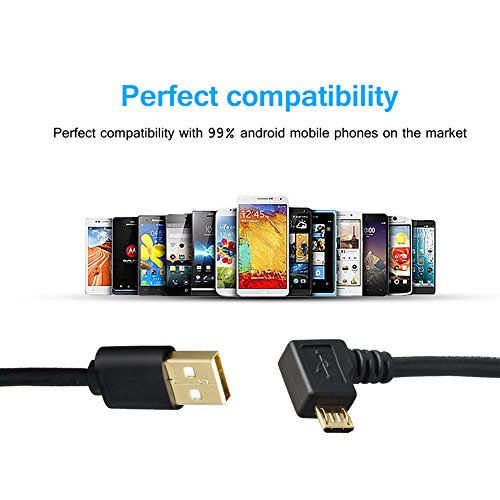 90 Degree Angle Micro USB Cables, 2 Pack USB 2.0 A Charging Data Sync Cable (1ft, Right Angle + Left Angle) - vandesail