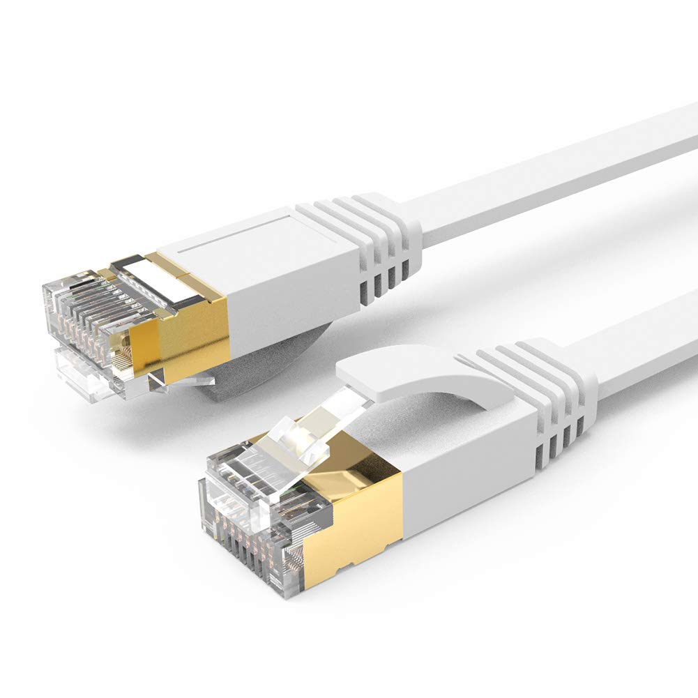 Vandesail CAT7 LAN Network Cable RJ45 High Speed Patch Cord (1m/ 3ft, White, Half Gold Plug-1pack) - vandesail