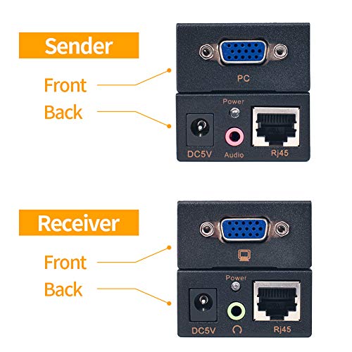 MOERISICAL VGA Cat5e Cat6 Extender 300ft Video Repeater Over Ethernet Cable, up to 100m, Sender+Receiver - vandesail