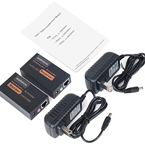MOERISICAL VGA Cat5e Cat6 Extender 300ft Video Repeater Over Ethernet Cable, up to 100m, Sender+Receiver - vandesail