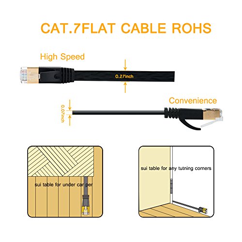 Vandesail CAT7 LAN Network Cable (2m/6.5ft, Black, Half Gold Plug-1pack)