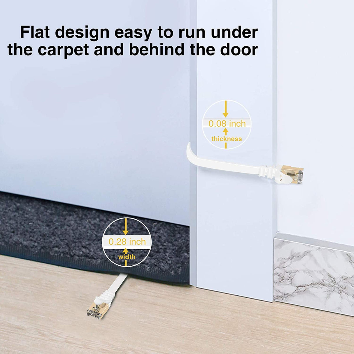 Cat 7 Ethernet Cable, VANDESAIL Flat LAN Cables with RJ45 for Router, Modem, Gaming, Xbox (White) - vandesail