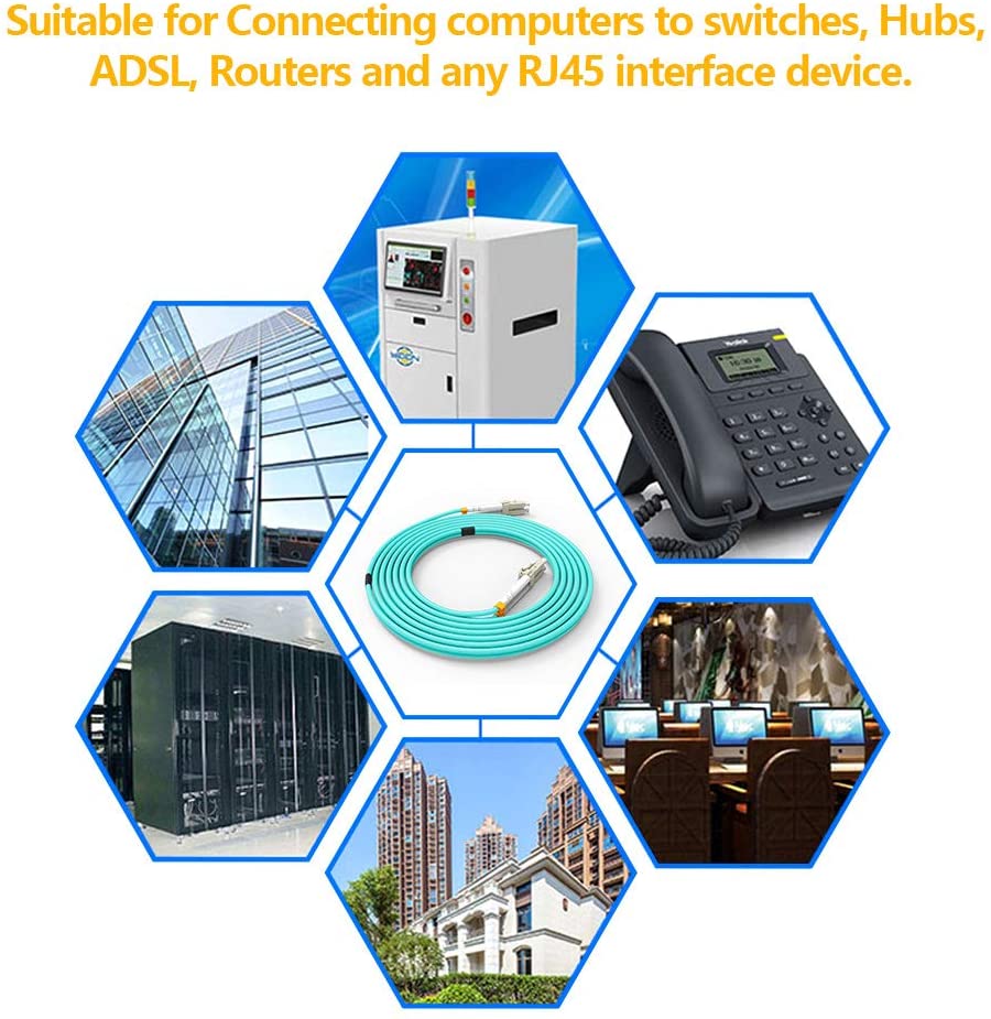 Fiber Patch Cable, VANDESAIL 10G Gigabit Fiber Optic Cables with LC to LC Multimode OM3 Duplex 50/125 OFNP 5Pack - vandesail