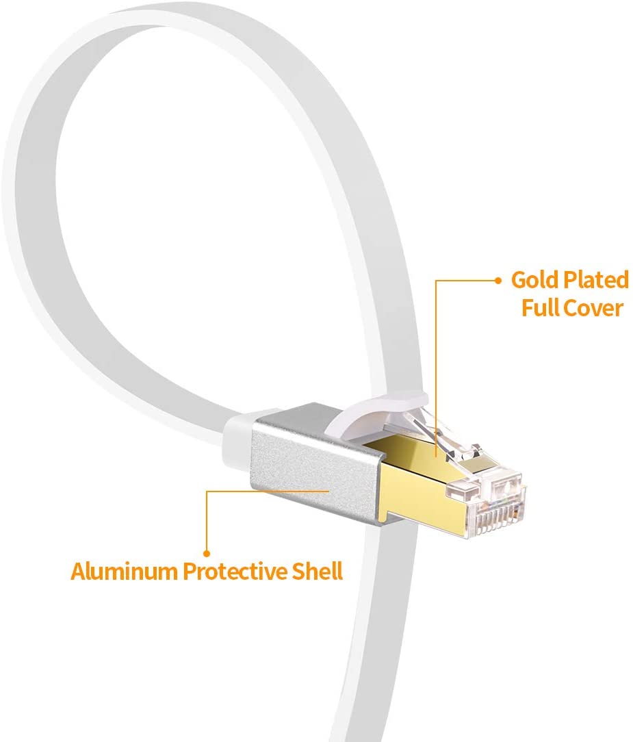 Ethernet Cable Cat 8 Vandesail Network Internet Cable, Flat LAN Cord POE with RJ45 Connector for Modems, Routers, Switches, Gaming, Network Adapters, PS5, PS4, PC, Laptop, Desktop  (White) - vandesail