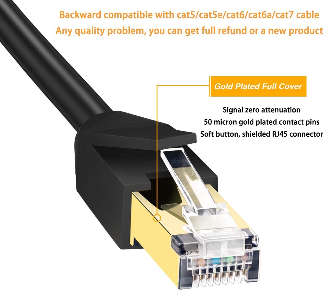 CAT 8 Ethernet Cable Vandesail  Internet Network Cables for Routers, Modems, POE, Gaming, Xbox, Switches, Network Adapters, PS5, PS4, PC, Laptop, Desktop (Black) - vandesail