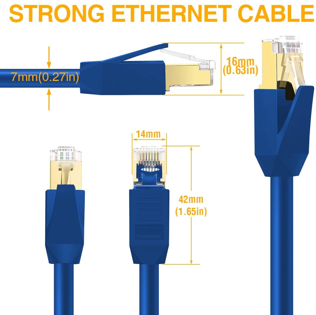 CAT 8 Ethernet Cable Vandesail Internet Cable with RJ45 Connector, Outdoor&Indoor for Network Switches, Routers, Gaming, Modems, Network Adapters, PS5, PS4, PC, Laptop, Desktop (Blue) - vandesail