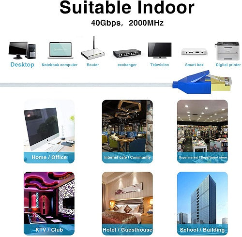 Vandesail CAT 8 Ethernet Cable, Network LAN High Speed Heavy Duty Patch Cord with Gold Plated RJ45 Connector, UV Resistant, for Switch, Router, Modem, Gaming, Xbox (Flat, 25/50/75ft) - vandesail