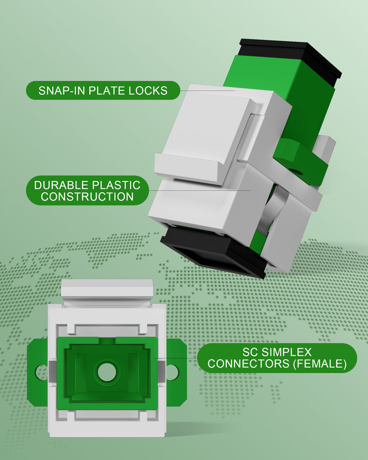 SC Fiber Optic Coupler Keystone Jack, Singlemode for Patch Panels and Wall Plates Fiber Optic Cable Adapter (Grass Green，Angled Physical Contact)