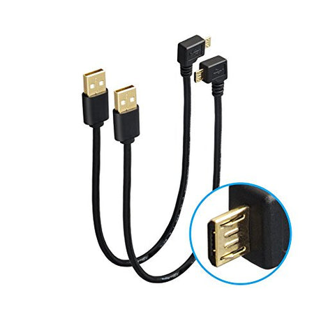 90 Degree Angle Micro USB Cables, 2 Pack USB 2.0 A Charging Data Sync Cable (1ft, Right Angle + Left Angle) - vandesail